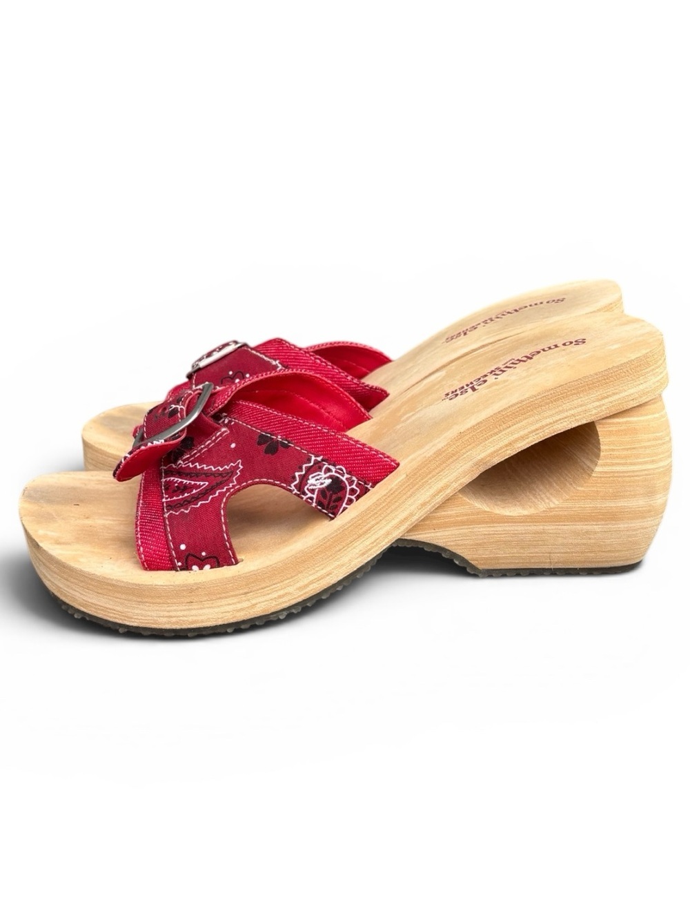 Skechers Somethin’ Else Red Bandana Print Platform Clog Sandals Size 9 Y2K
